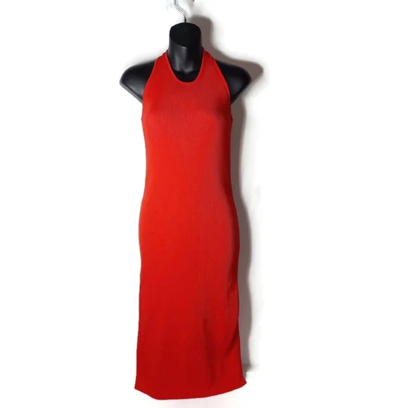 MODERN CITIZEN Racerback Knit Column Dress Tangerine Orange Red M 6 8 - Picture 2 of 10